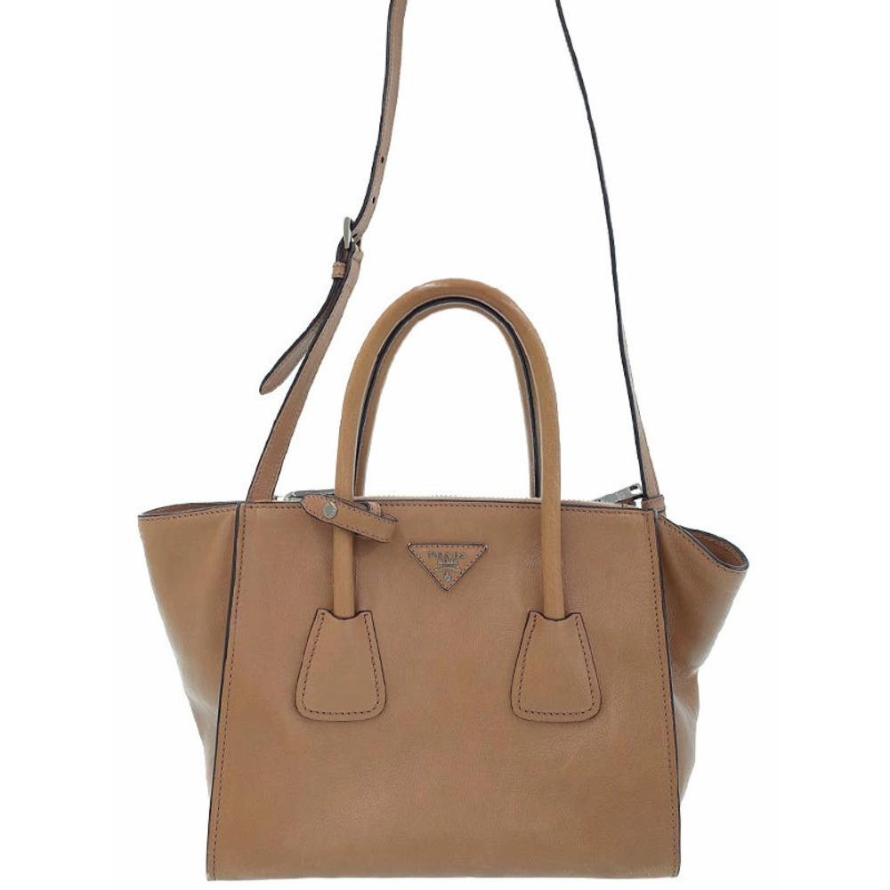 Prada City Calf Twin Pocket Tote 2way Cannella Brown